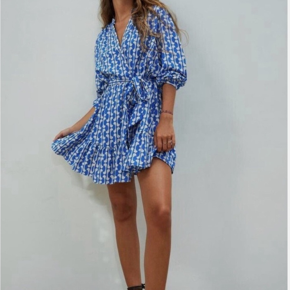Zara Blue Patterned Wrap Mini Dress